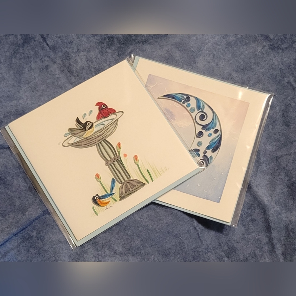 Artistic Quilling Card Duo - Birds and Moon Design